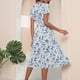 thumbnail image 4 of Vestido Corto para las Mujeres con Cuello en V Estampado Elástico de la Cintura de Manga Corta, Vestido Casual de las Mujeres, 4 of 4