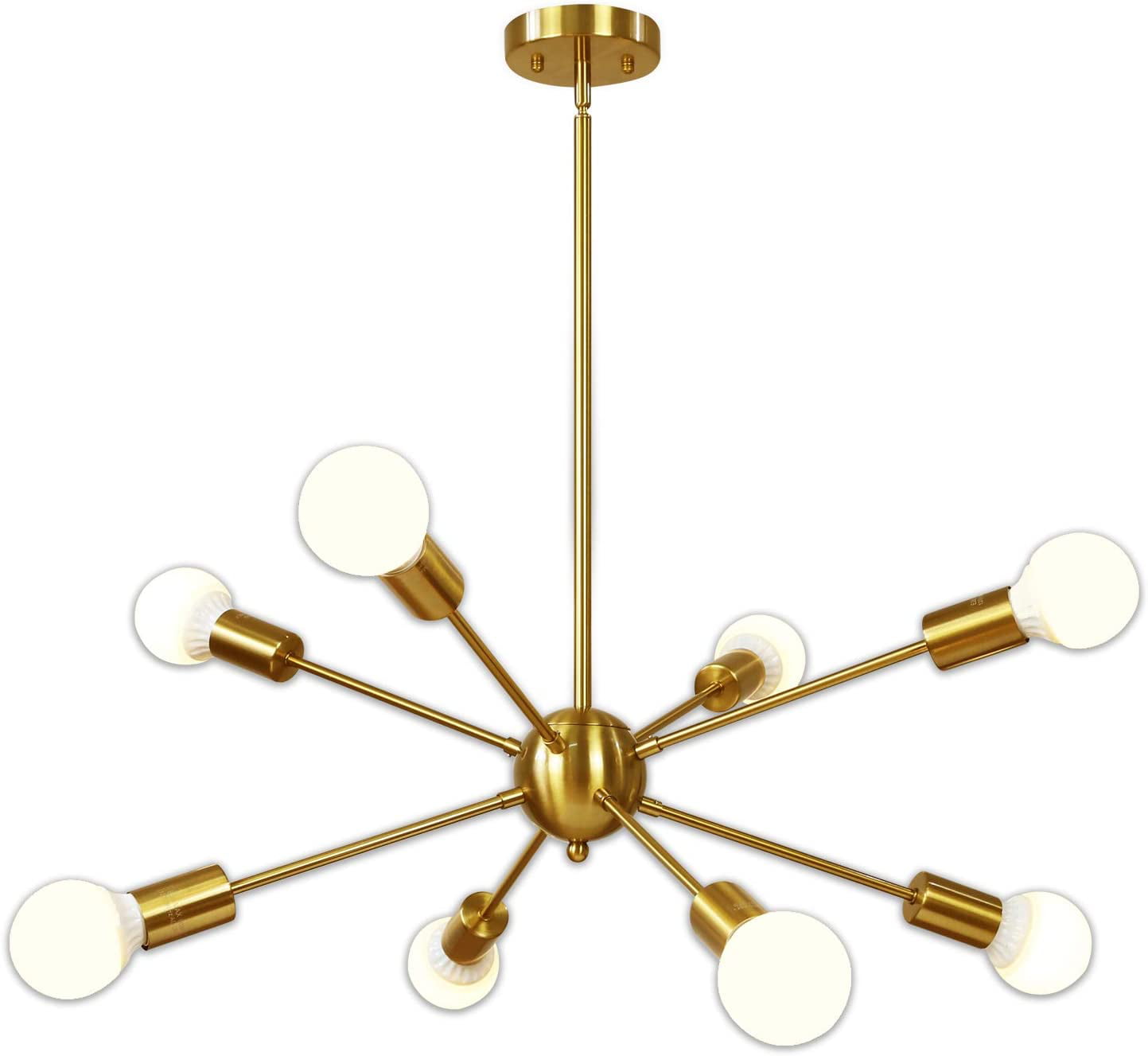 VINLUZ Modern Sputnik Chandelier 12 Light Brushed Brass Mid Century Pendant Lighting Rustic Ceiling Lights Fixtures for Dinning Room Kitchen Foyer