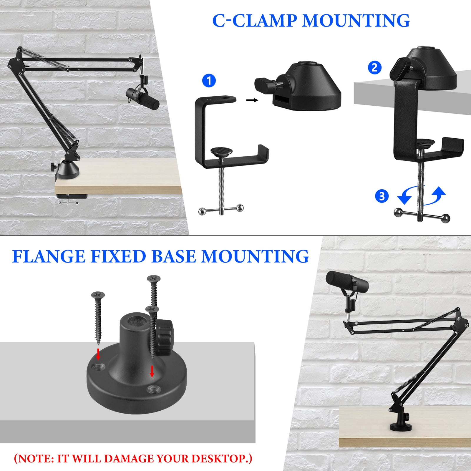 Geekria for Creators Microphone Arm Compatible with Shure MV7+, MV88+, SM7B, MV7, MV7X, SM58, SM57, Mic Boom Arm Mount Adapter, Suspension Stand, Mic Scissor Arm, Desk Mount Holder