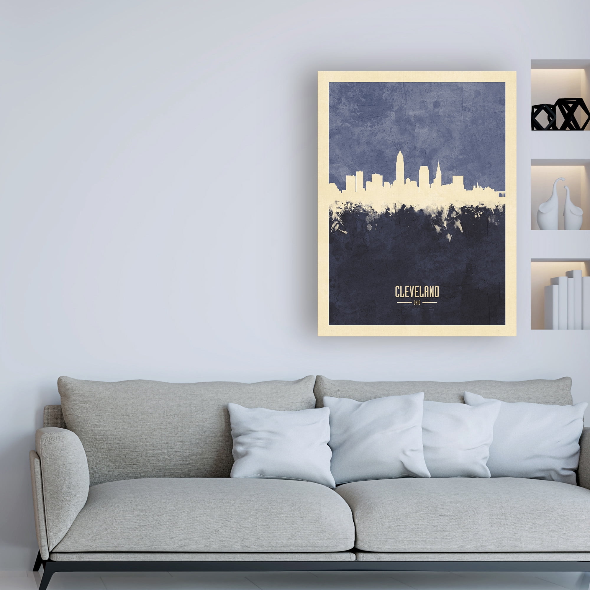 Trademark Fine Art 'Cleveland Ohio Skyline Navy' Canvas Art by Michael Tompsett