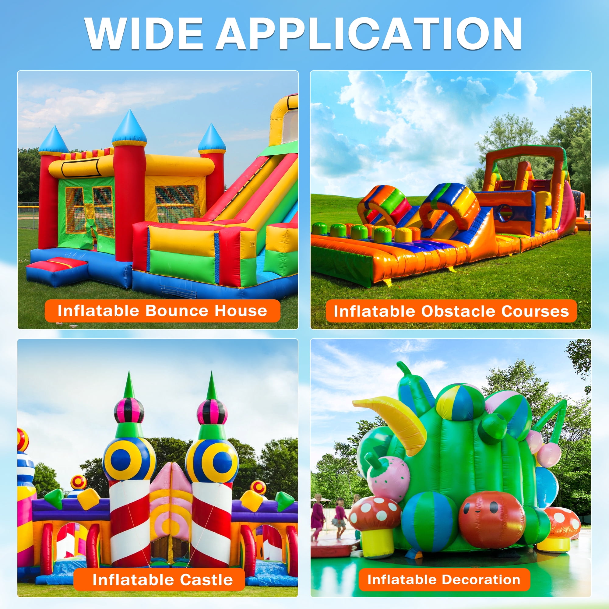 2HP 1500W Inflatabe Blower High Power Commercial Air Fan for Inflatable Bounce House Castle, Water Slides and Inflatable Bouncers