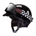 thumbnail image 3 of Casco de scooter Casco de bicicleta Gorra vintage transpirable Equipo de ciclismo con gafas Media Negro brillante, 3 of 9