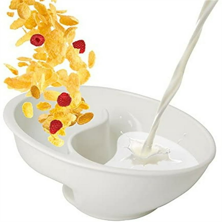VALLENWOOD Never Soggy Cereal Bowl. White x2. Divided. Cereal Bowl  Separated. Unbreakable Melamine. Two sided bowl. Anti Soggy. Separate.  Ideal for