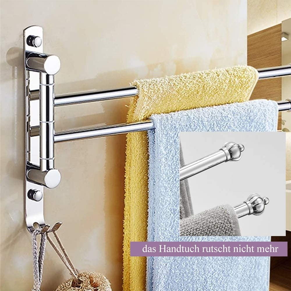 Swivel Towel Rack 2 Swing Arm Bathroom Towel Bar Wall Mounted Stainelss Steel Rustproof Hanging Holder Brushed Gold Finish. Walmart
