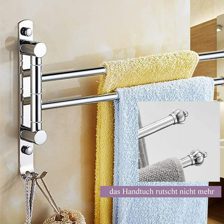 Swivel Towel Bar 2-Arm Bathroom Towel Holder Wall-Mounted Swing Out Towel  Rack with Hooks Stainelss Steel Brushed Finish 
