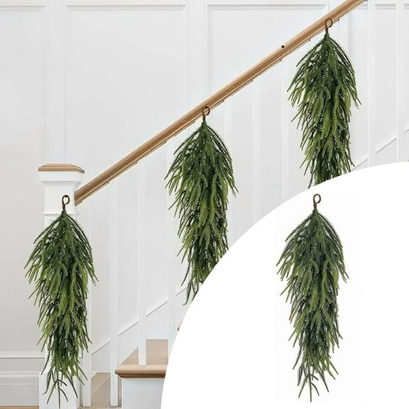 26.4" Extra Length Artificial Christmas Teardrop Swag, Pine Needles Teardrop Door Swag, Christmas Norfolk Greenery Teardrop Wreath for Xmas Door Table Mantle Fireplace Indoor Outdoor Decor