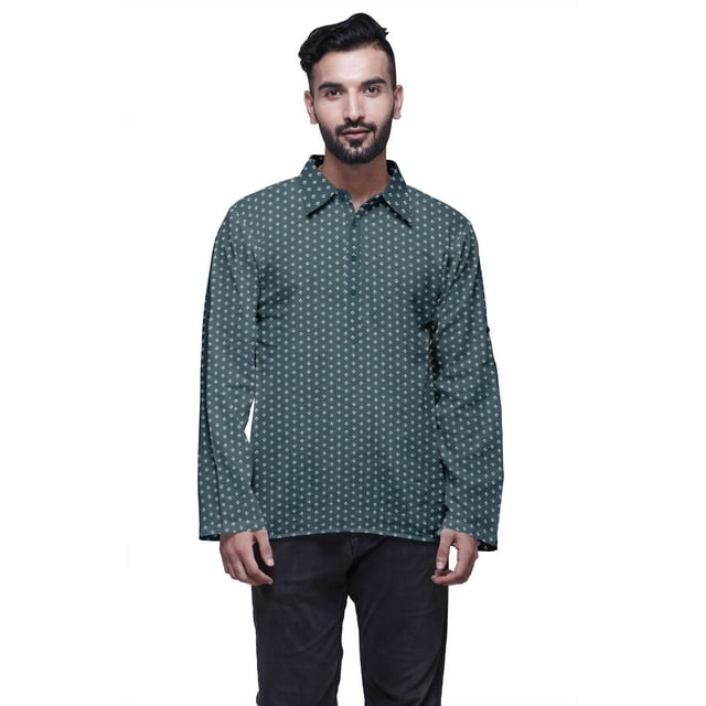 Atasi Kurta Courte Indienne pour Hommes Manches Retroussables Chemise Classique Vêtements Décontractés