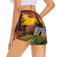 thumbnail image 2 of Uemuo Fall Village Scenery Pattern Women's Athletic Shorts High Waisted Running Shorts with Liner Pockets Gym Elastic Workout Shorts-, 2 of 9