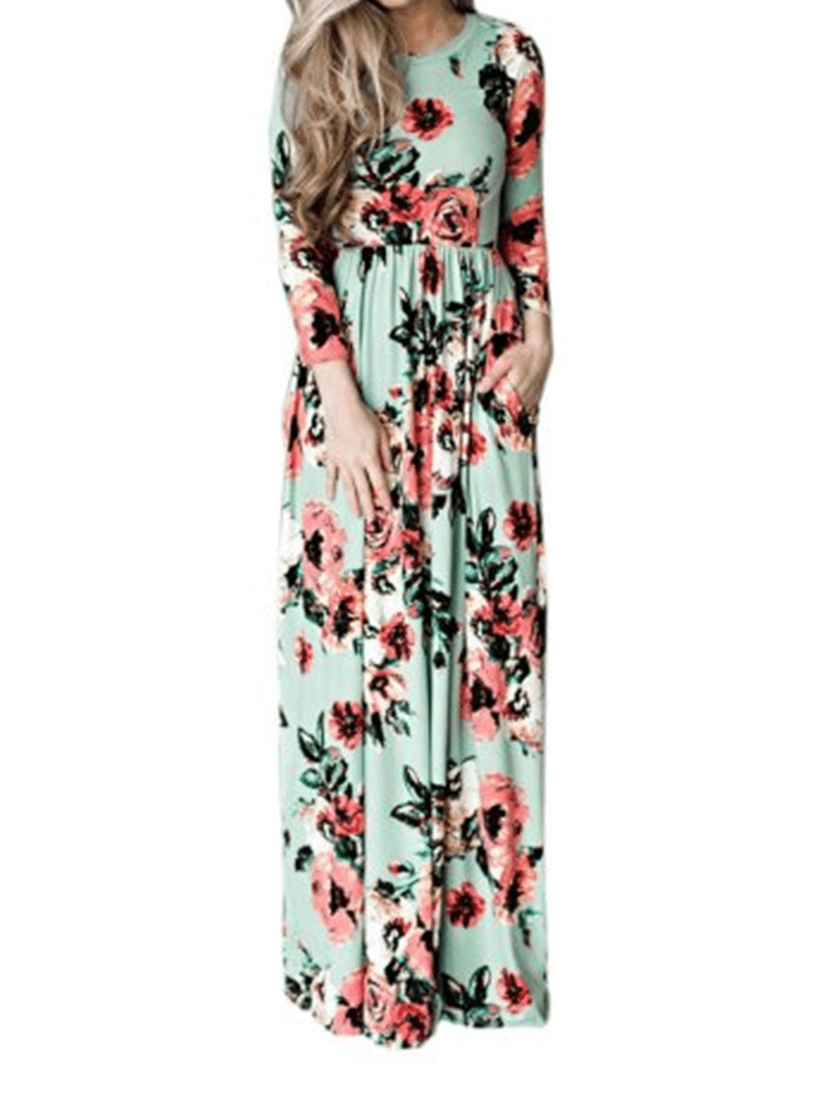 long sleeve floral print maxi dress