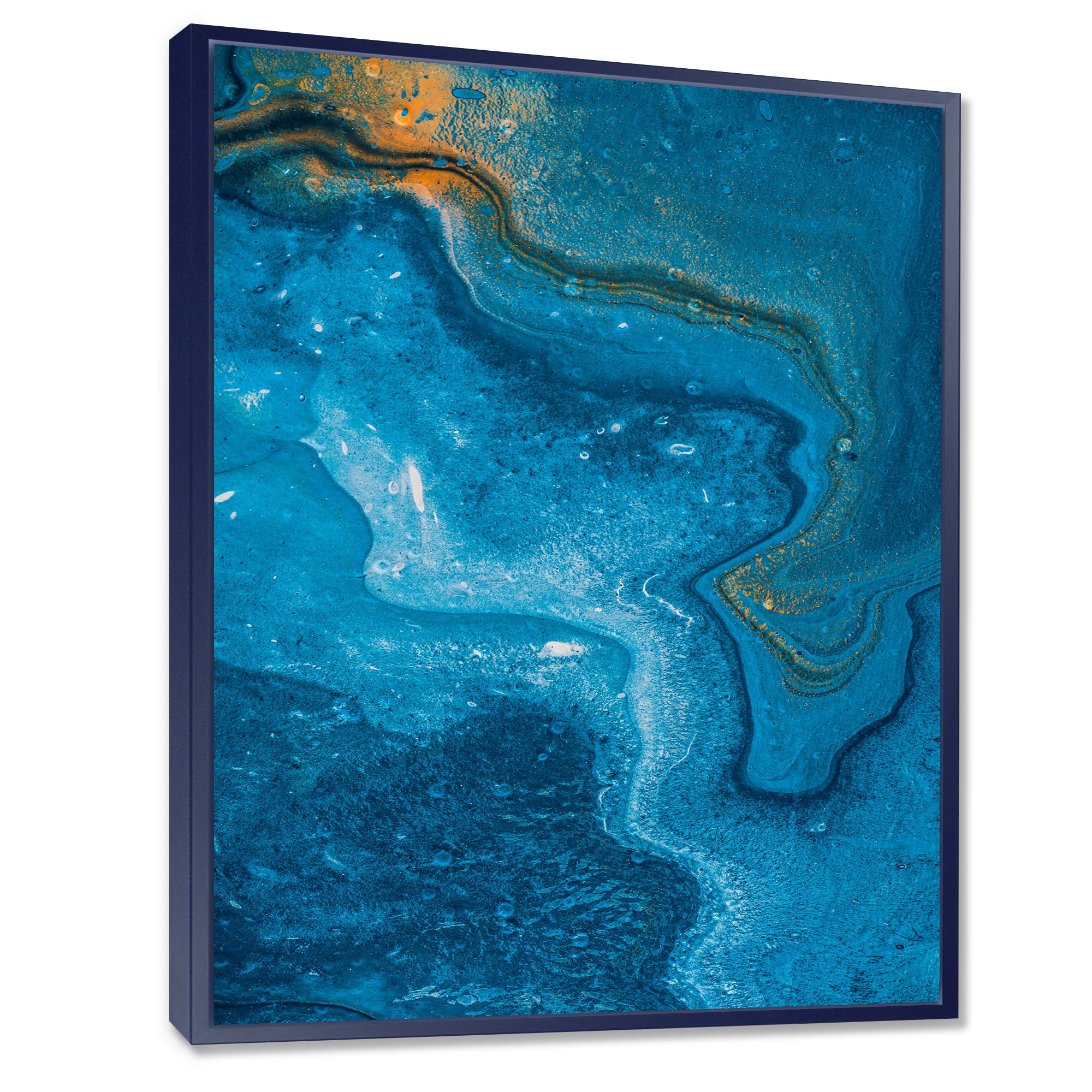 Designart 'Abstract Blue Marble Composition II' Modern Framed Canvas Wall Art Print