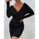 thumbnail image 1 of Vestido de punto ANGGREK con cuello en V y manga de muñeca de poliéster, 1 of 6