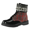 Womens Red Combat Boots Plaid Shoes Studded Cuff Black Lace Up 1 1/4 Inch Heel