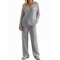 thumbnail image 3 of UVN Outfit Sets for Women Two Piece Sets Winter Casual Long Sleeve Tops and Long Pants Lounge Sets Ribbed Knit Pajama Sets with Pockets, 3 of 9
