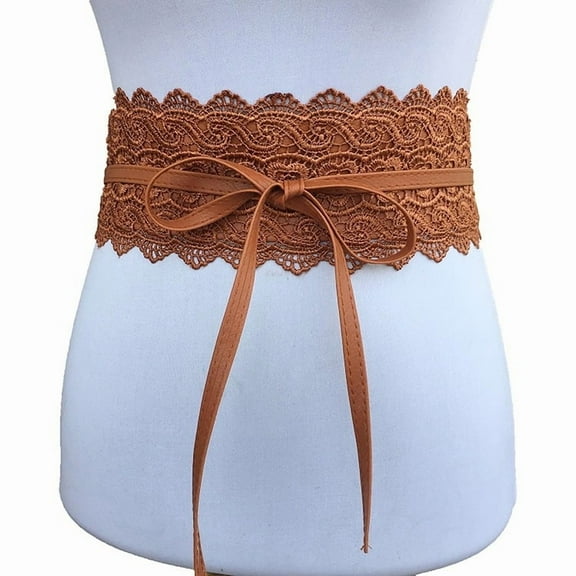 Zhuge Women’s Self-Tie Lace Cinch Belt, Wide Bridal Obi Belt with Adjustable Bow Wrap Accessory,Brown