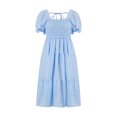 thumbnail image 1 of ITFABS Robe d'Été pour Femmes, Col Carré à Carreaux Manches Courtes Bouffantes une-Pièce pour Dames, 1 of 9