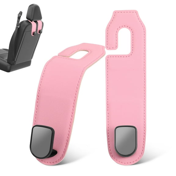 Worgeous 2Pcs Pink Pu Car Interior Accessory Headrest Hooks No Installation Required 6.5x1.7x1in