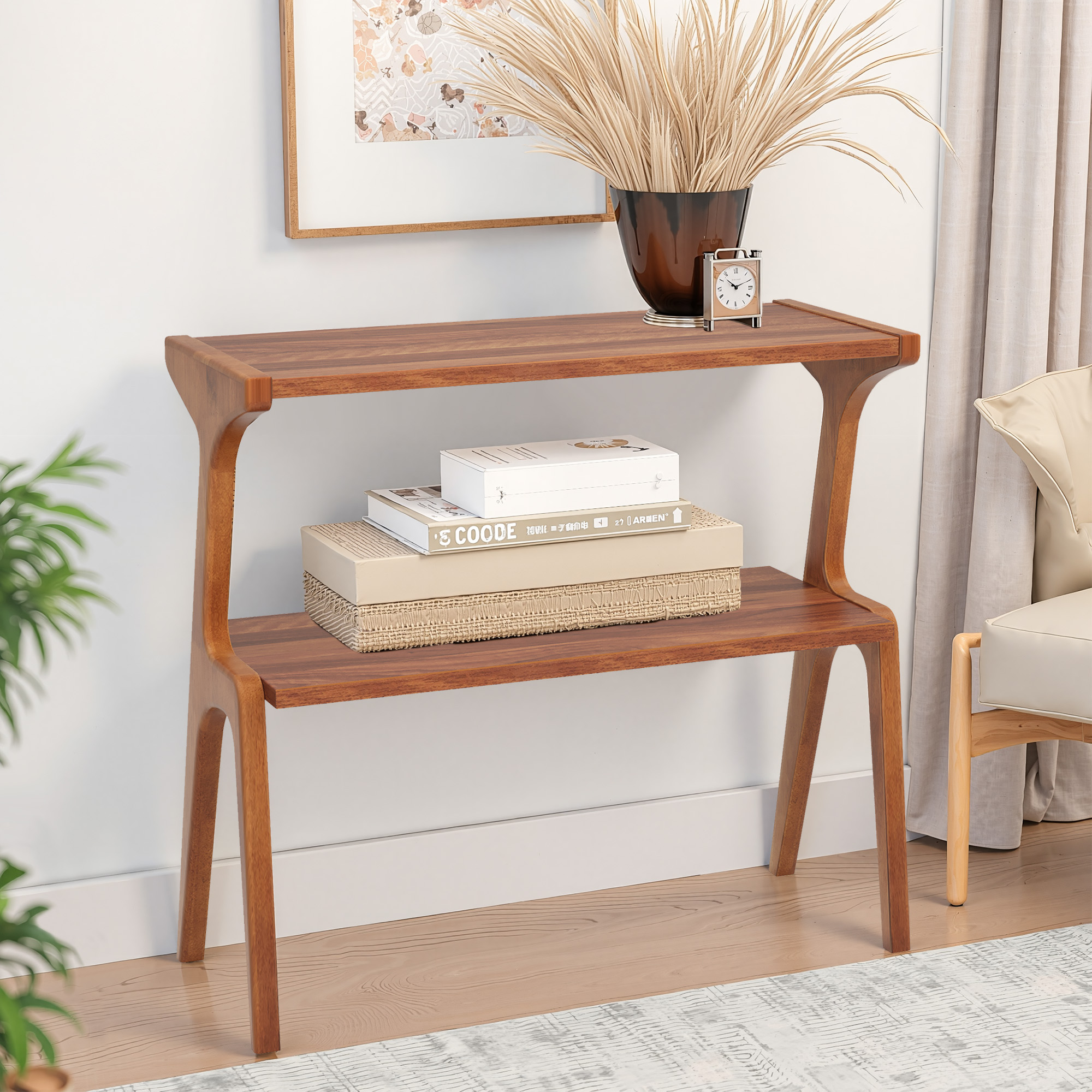 MAYEERTY 2-Tier End Table Solid Wood Frame Stable & Crack-Resistant