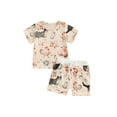 thumbnail image 2 of Aojekbee Little Boy Girl Summer Outfit, Cute Animal Print Round Short Sleeve Tops Elastic Waist Shorts Infant Toddler Set, 2 of 10