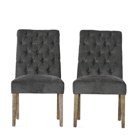 GDF Studio Emerson Contemporary Tufted Rolltop Dining Chairs, Set of 2, Dark Gray Fabric and Matte Black