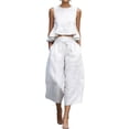 thumbnail image 2 of Dianli Fashion Women's Two Piece Linen Outfit, Sleeveless Crop Top and Cropped Pants Set, Lightweight Casual Loungewear, Comfortable Breathable Summer Wear for Home or Vacation Pink M, 2 of 5