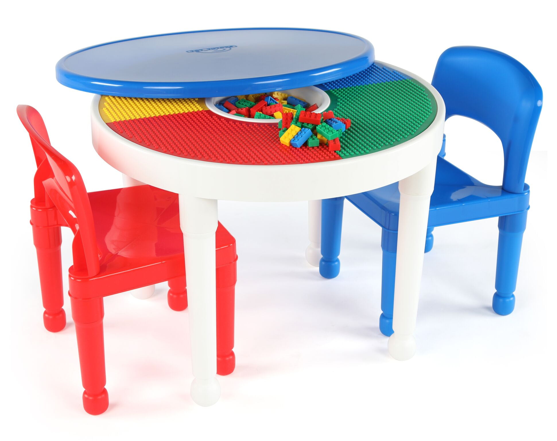 Round Plastic Construction Table 2 Chairs Play Legos Kids Dining Building Blocks 