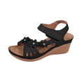 thumbnail image 2 of HTHLVMD Women's Flower Wedge Sandals, Adjustable Strap Open Toe Shoes, Sandals for Women Dressy Wedge: Comfortable Summer Shoes 2026 Walking Platform Footwear for Beach Vacation, Black 5.5, 2 of 5