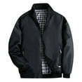 thumbnail image 2 of MRULIC Jackets for men Father's Solid Sports Flight Jacket Outdoor Zipper Stand Collar Plaid Lining Cardigan With Pockets Men's CoatMen's Casual Jackets Black + L, 2 of 4