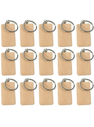 Wooden Keychain Wood Laser-Engraving Blanks Keychain Leather Strap Keychain  Unfinished Round Wood Keyring 