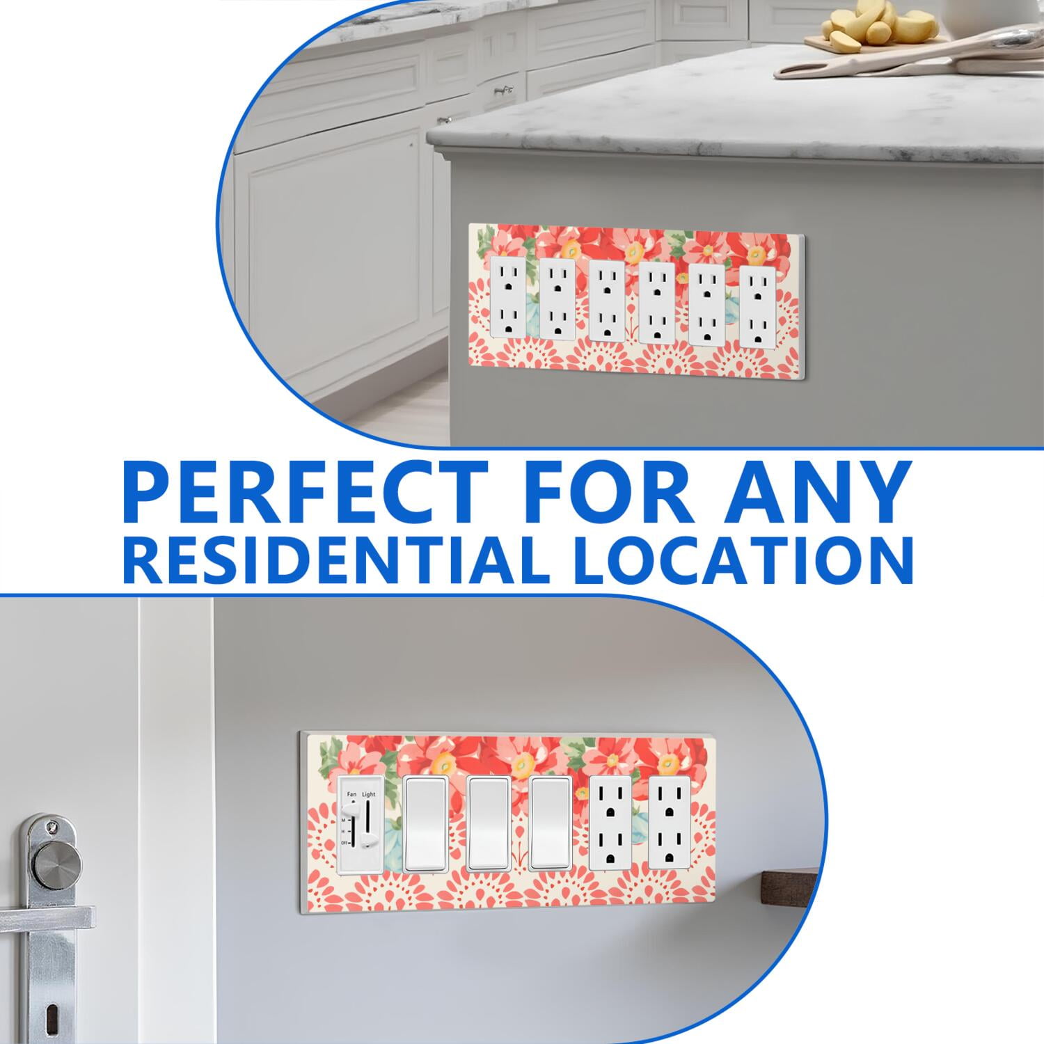 6-Gang Screwless Pioneer Floral Decorative Wall Plates,Size 6-Gang 12"W x 4.7"H,Unbreakable Thermoplastic Faceplate Cover for Kitchen Living Room Bedroom Decorator Receptacle Outlet Switch