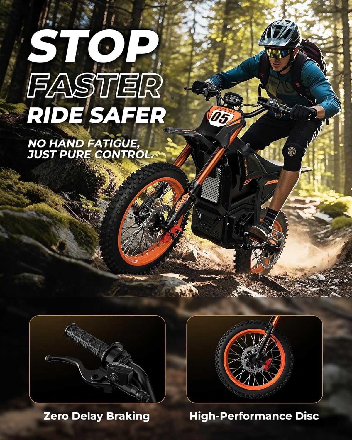 GOLUCKY Electric Dirt Bike, 3500W, 43MPH & 60 Miles, 48V/23.5AH Removable Battery, 14"/12" Tire, Hydraulic Brakes & Full Suspension, Mountain Off-Road E Dirt Bike
