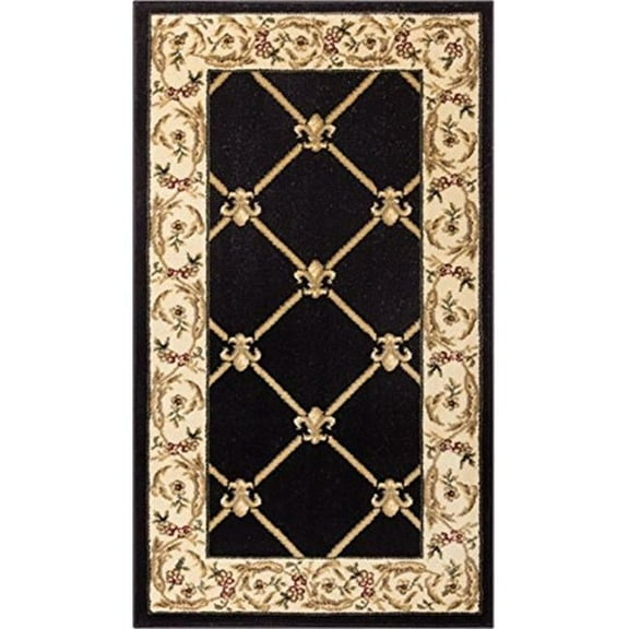 2 ft. 3 in. x 3 ft. 11 in. Timeless Fleur De Lis Area Rug - Black