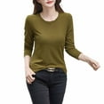 thumbnail image 2 of RXIRUCGD Hauts pour Femmes 2024 Col Rond Couleur Unie Chemise de Base Manches Longues Col Rond Haut/chemise, Vert Armée, Taille : 3TG, 2 of 6