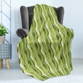 thumbnail image 4 of Striped Soft Flannel Fleece Blanket, Retro Wavy Leaf Lines with Digital Effects Unusual Repeating Fresh Floral Essence Print, Cozy Plush for Indoor and Outdoor Use, 70" x 90", Green, by Ambesonne, 4 of 5