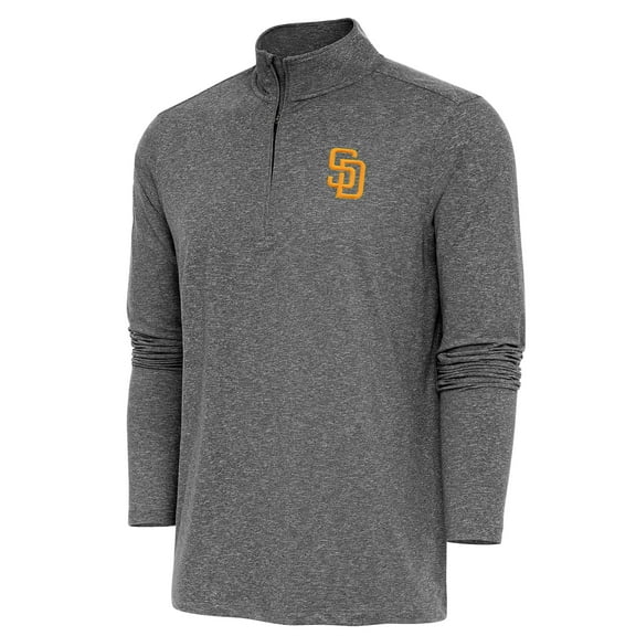 Men's Antigua  Heather Black San Diego Padres Hunk Quarter-Zip Pullover Top
