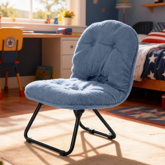 Saucer Accent Chair,Foldable Handbag-Style,Blue Teddy Fur,8.5LBS,for Camping & Home