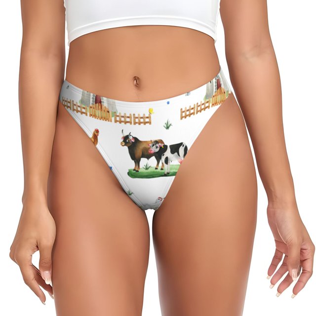 Balery Cute Farm Tangas de Algodón para Mujer con Estampado – Ropa Interior Sexy, Transpirable, G-string-Large