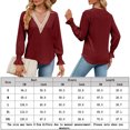 thumbnail image 2 of Blusas Sueltas Blusas de otoño con dobladillo de encaje Blusas básicas de mujer de color sólido Traje de vacaciones de manga larga Cgtredaw Vino Tinto L para Mujer, 2 of 6