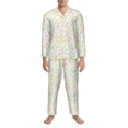 thumbnail image 3 of Susaid Colorful Dandelion Print Men's Long Sleeve Pajama Set, Two-Piece Button-Down Loungewear PJs Set, Comfortable Sleepwear for Relaxation-Large, 3 of 7