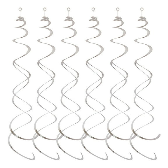 Pebbuoy 6Pcs Spiral Pendant Party Streamers Hanging Plastic Streamer Spiral Pendant Twin Tail Party Ceiling Foil Swirl Decorations