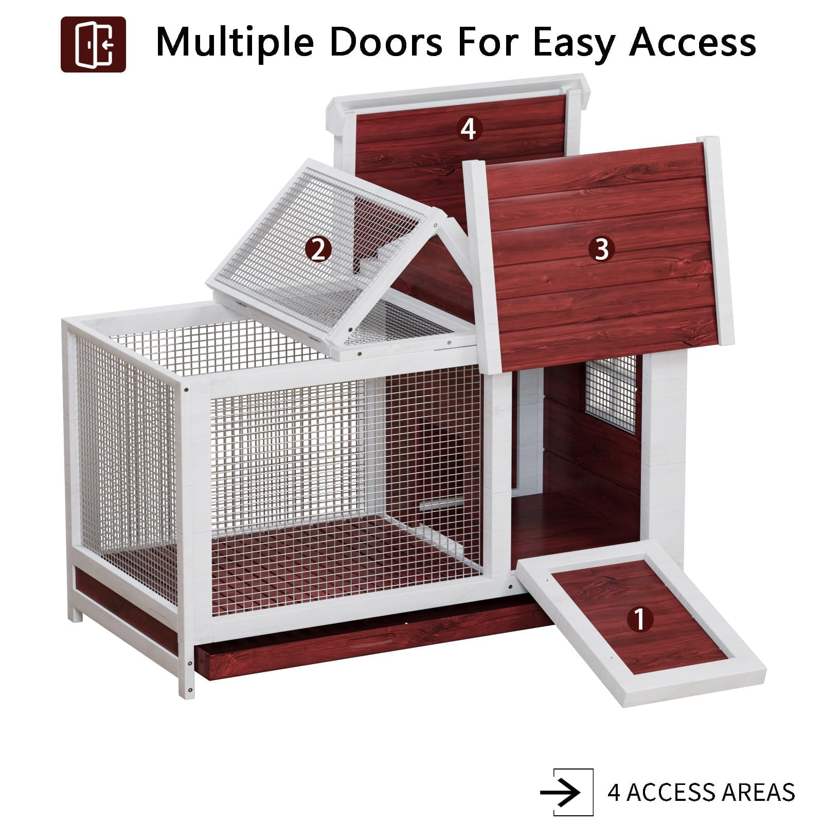 Acekid Wooden Rabbit Hutch Weatherproof with Anti-Chew Metal Frame, Indoor Outdoor, Rufous White