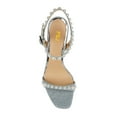 thumbnail image 4 of FSJ Women Graceful Square Open Toe Sandals Pearl Studded Adjustable Buckle Ankle Strap Stiletto High Heel Slingback Wedding Shoes Size 8.5 Blue Glitter, 4 of 4