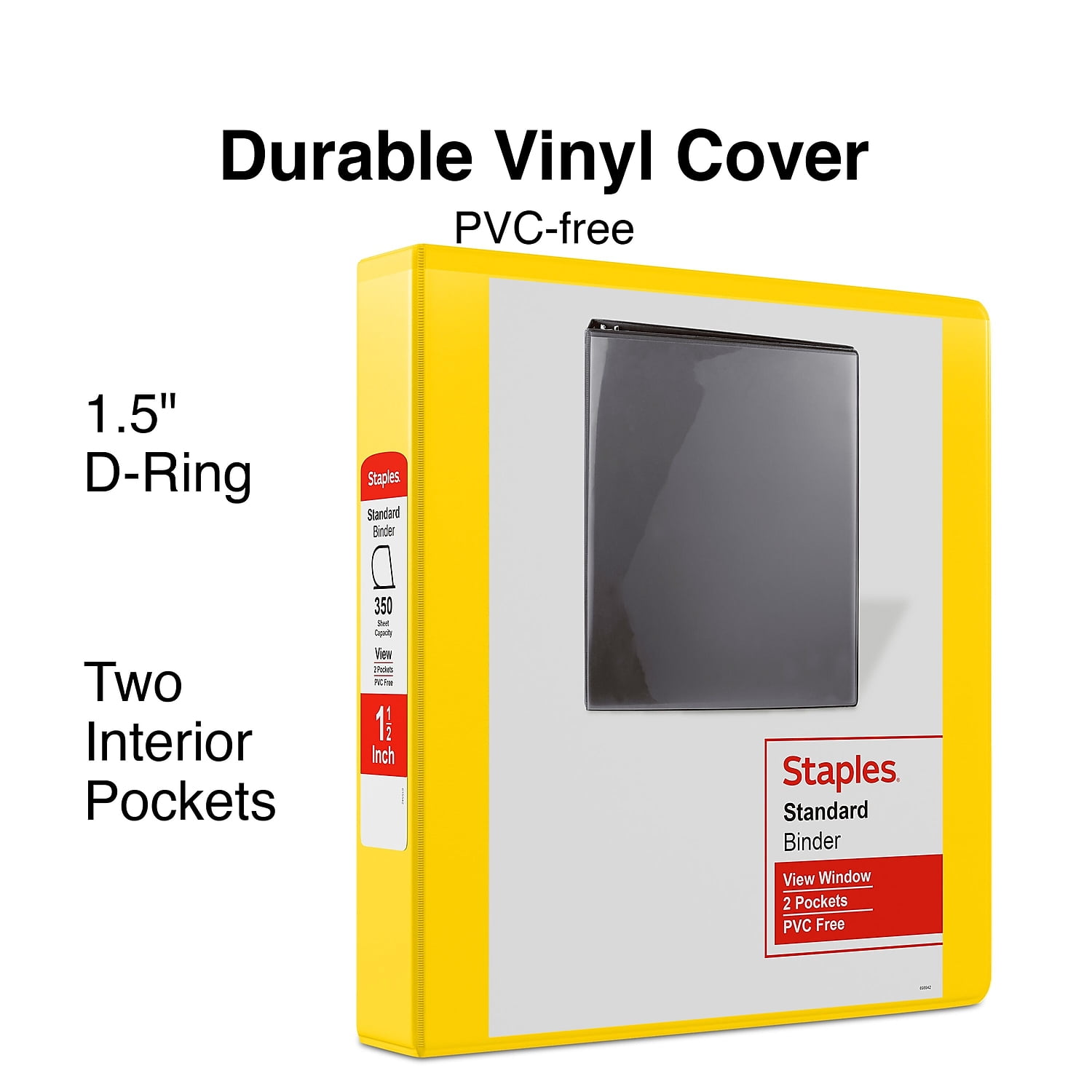 Staples Standard 1.5 3-Ring View Binder Yellow 58685