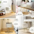 thumbnail image 3 of LammaLoe Small Round Ottoman with Storage, Textured Velvet Ottoman Foot Stool with Lid, Upholstered Vanity Stool for Living Room & Bedroom, Cream, 3 of 8