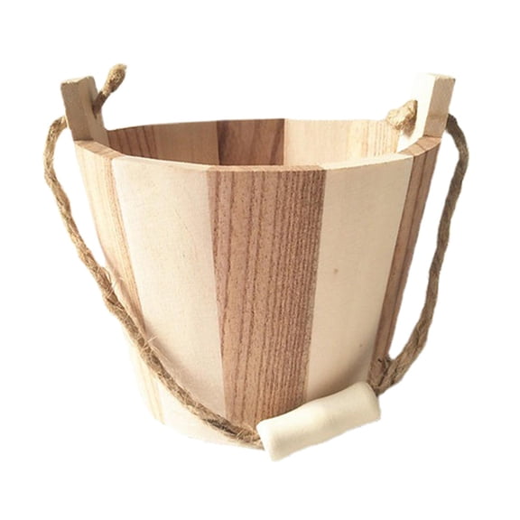 Dickly Mini Wooden Bucket Dollhouse Accessory Rustic with Handle Toy Storage Bucket