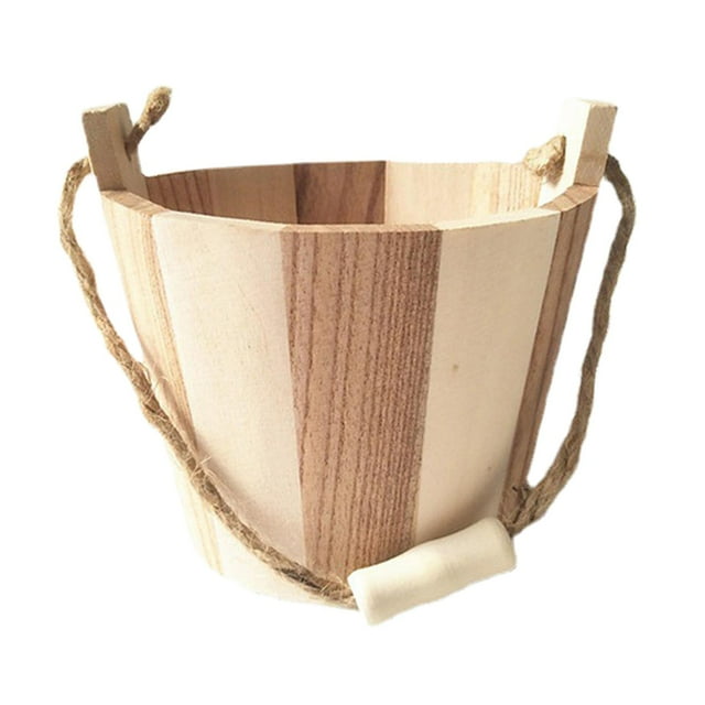 koolsoo Mini Wooden Bucket Dollhouse Accessory Rustic with Handle Toy Storage Bucket