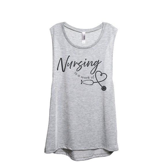 Nursing Is A Work Of Heart Women's Fashion Sleeveless Muscle Workout Yoga Tank Top Sport Grey Small