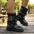thumbnail image 2 of Willtoo Womens Retro Platform Mid-Calf Boots with Metal Buckles and Rivets Round Toe Slouchy Ruched Stacked Combat Boots, 2 of 6