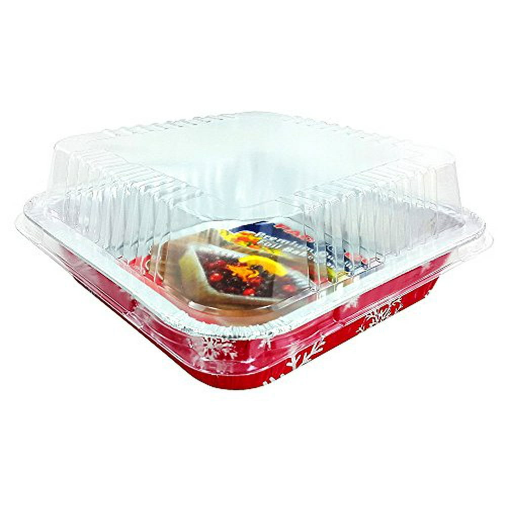 Pactogo Red Holiday Christmas Square Cake Aluminum Foil Pan w/Clear