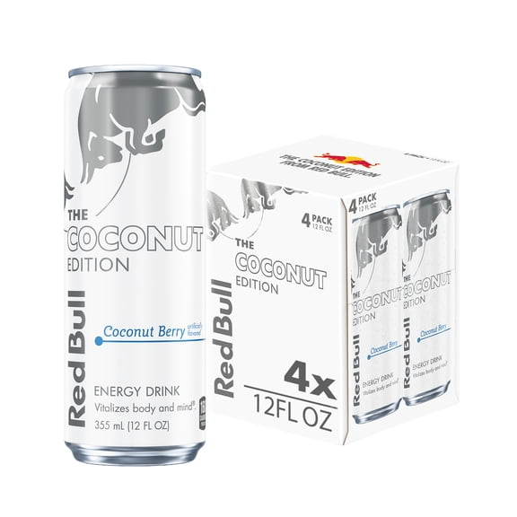Red Bull Coconut Edition Energy Drink, Coconut Berry, 80mg Caffeine, 12 fl. oz., Pack of 4 Cans