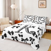 Feelyou Initial K Letter Twin Sheet Sets, Black Gothic Bow-tie Bowknot Twin Fitted Sheet, Teens Kids Girls Women Flat Sheet, Microfiber Bedroom Decor, 3pcs